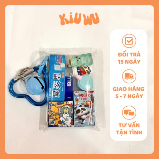 móc khóa túi mini trong suốt Kiuwu nhựa PVC xanh nước