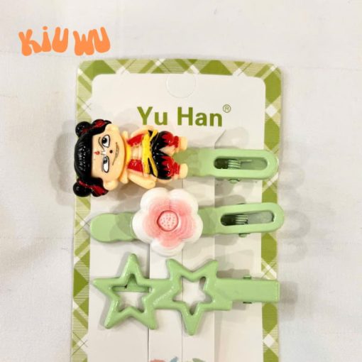 Set 3 Kẹp Tóc Natra Đáng Yêu Xanh Lá
