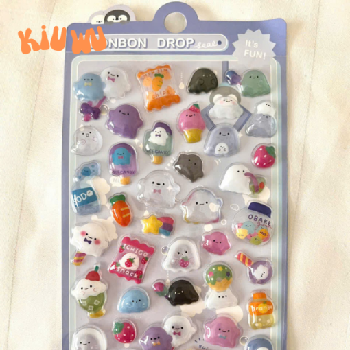 Sticker Nổi 3D Kiuwu Trong Suốt Dễ Thương Tím