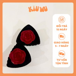 Kẹp Tóc Nhung Hoa Hồng Đen