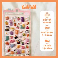 Sticker Nổi 3D Kiuwu Trong Suốt Dễ Thương Hồng