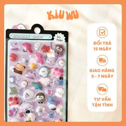 Sticker Nổi 3D Kiuwu Trong Suốt Dễ Thương Đen