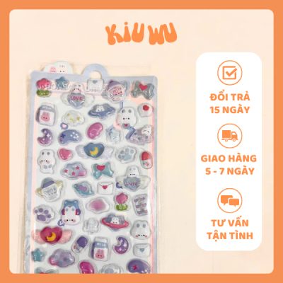 Sticker Nổi 3D Kiuwu Trong Suốt Dễ Thương Xanh