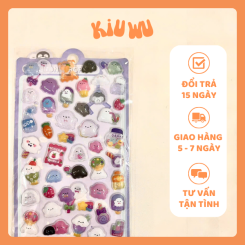 Sticker Nổi 3D Kiuwu Trong Suốt Dễ Thương Tím