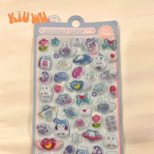 Sticker Nổi 3D Kiuwu Trong Suốt Dễ Thương Xanh